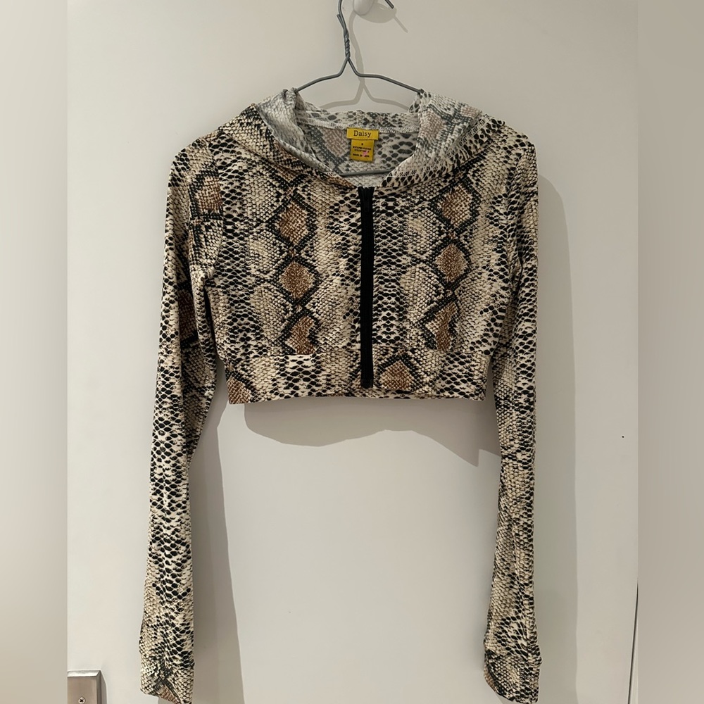 Cropped Snake Print Jacket with Hood